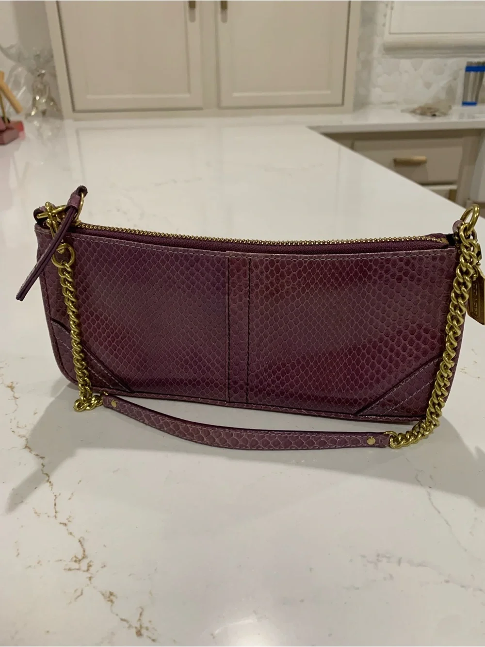 Coach Purple Snakeskin embossed Wristlet with Gold Chain Strap